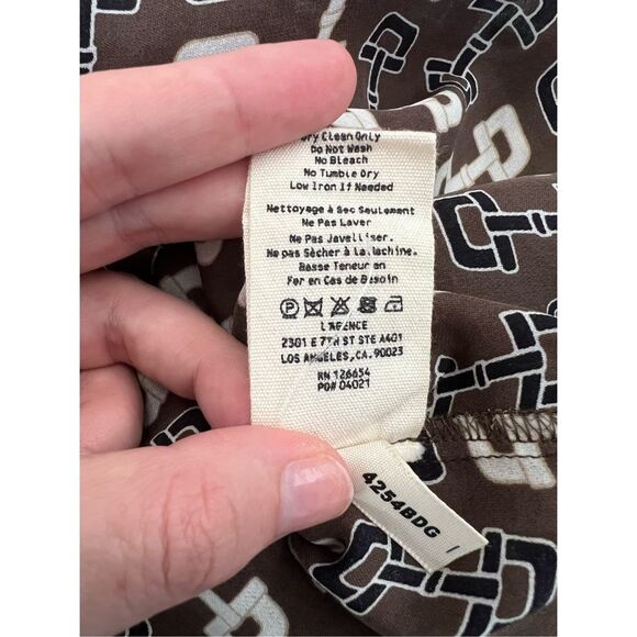 L'Agence Nina Horsebit Brown Ivory Buckle Print Button-Up Silk Blouse Size XS - Picture 9 of 9